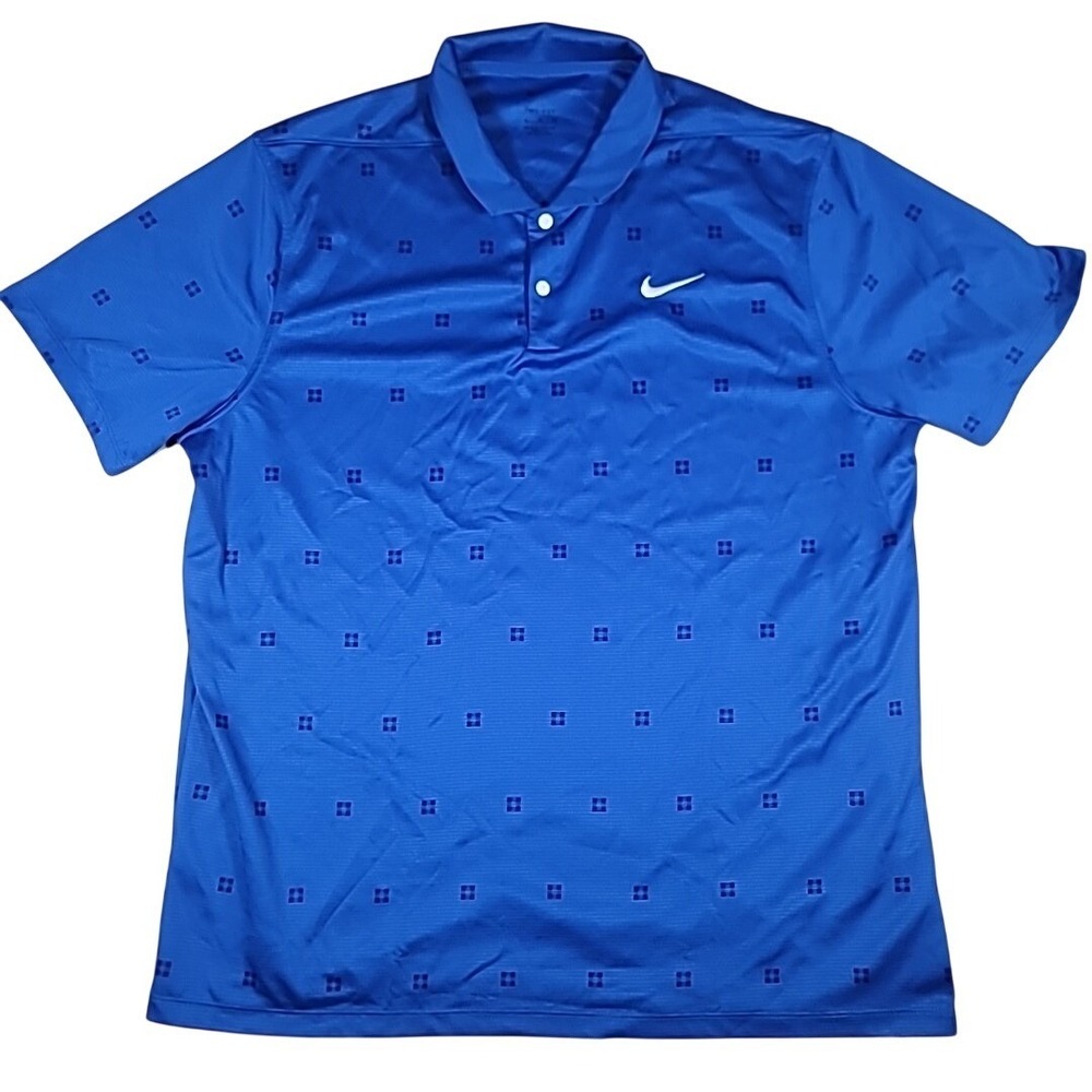 Nike Polo Shirt Mens XL Blue Dri-FIT Geometric Pattern Short Sleeve Golf Tee